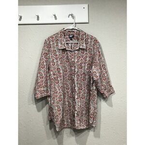 Lands End Supima Cotton No Iron Button Down Shirt Womens 26W Plus Floral Paisley